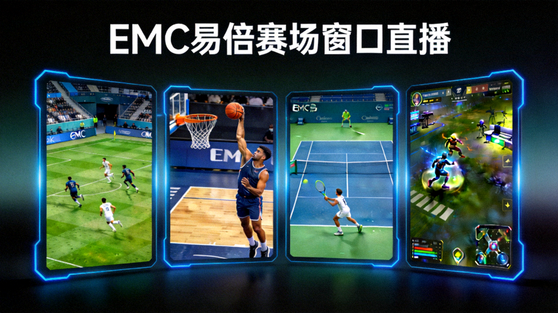 EMC易倍赛场窗口直播栏目配图 - 多屏幕显示不同体育赛事直播画面的概念图